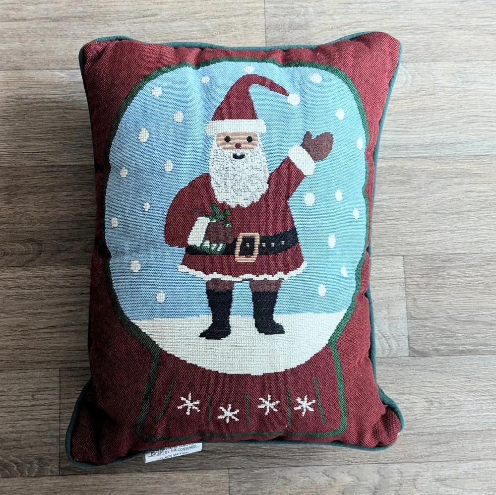 Vintage Embroidered Santa Christmas Decor Pillow